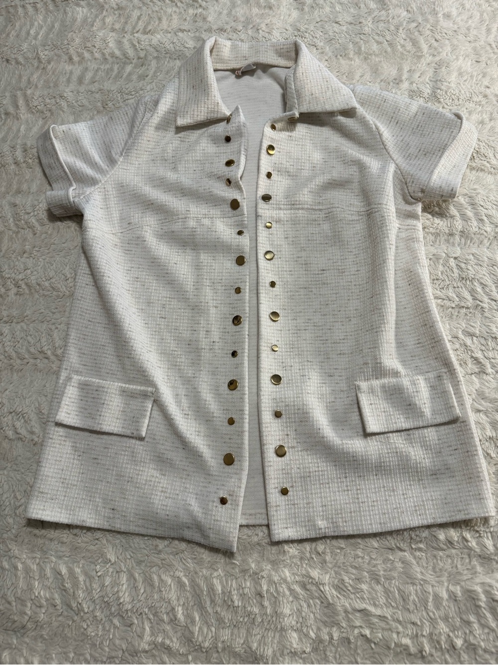 VTG Laurel Ridge Cream Textured Short Sleeve Button-Up Top Shacket Coquette Boho